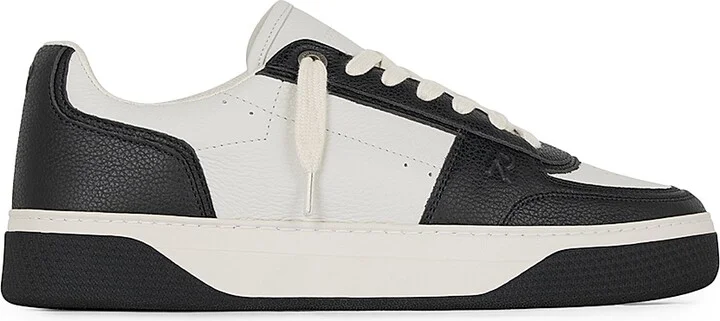 Men's Initial Leather Low-Top Sneakers - Black Vintage White - Size 8.5