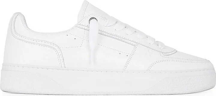 Men's Initial Leather Low-Top Sneakers - Flat White - Size 8