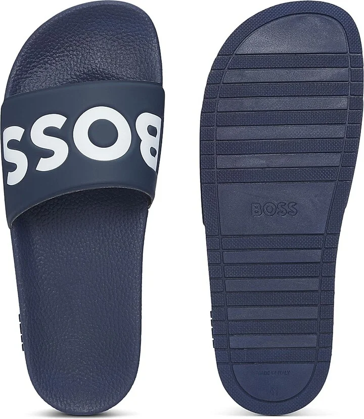 Men's Italian-Made Slides with Large Logo Detail - Black - Size 11 - Image 7