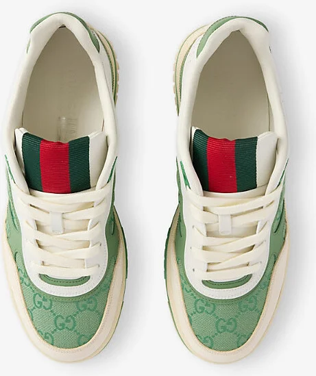 Mens Ivory Green Re-Web Gg Canvas and Leather Low-Top Trainers Eur 43 / 9 Uk Men - Image 2