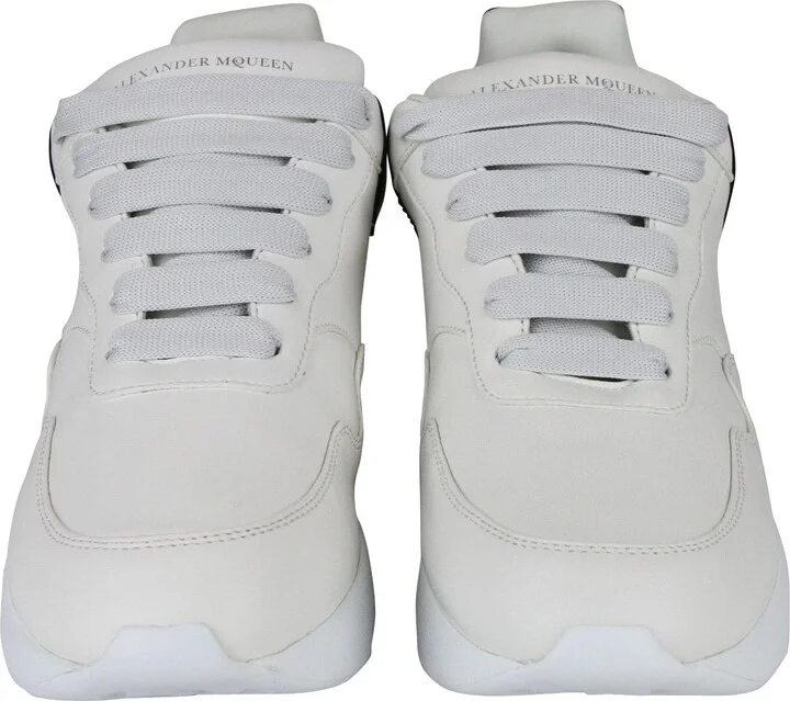 Men's Ivory / White / Black Leather Platform Sneakers - Image 11