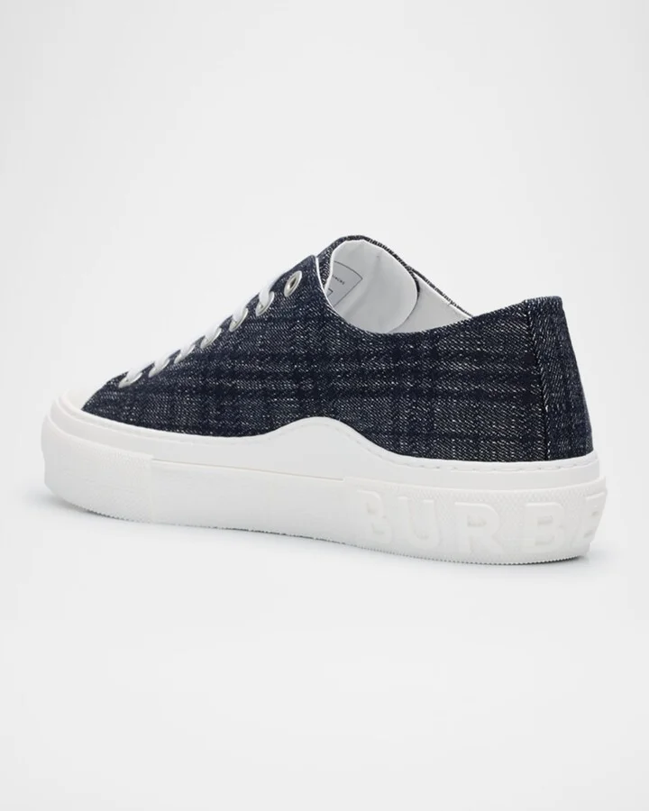 Men's Jack Tonal Check Denim Low-Top Sneakers - Image 2