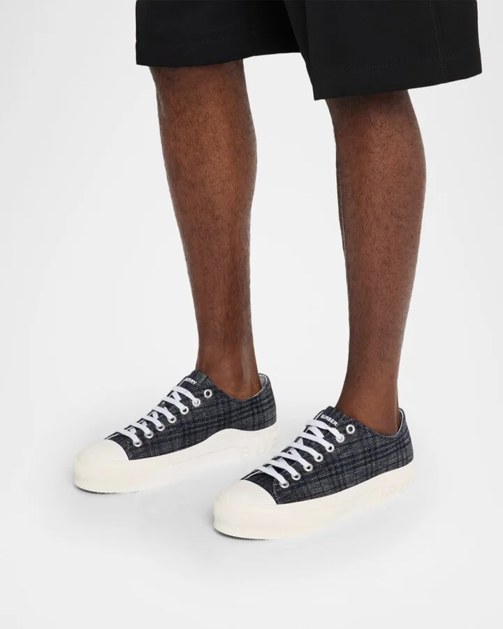 Men's Jack Tonal Check Denim Low-Top Sneakers - Image 6