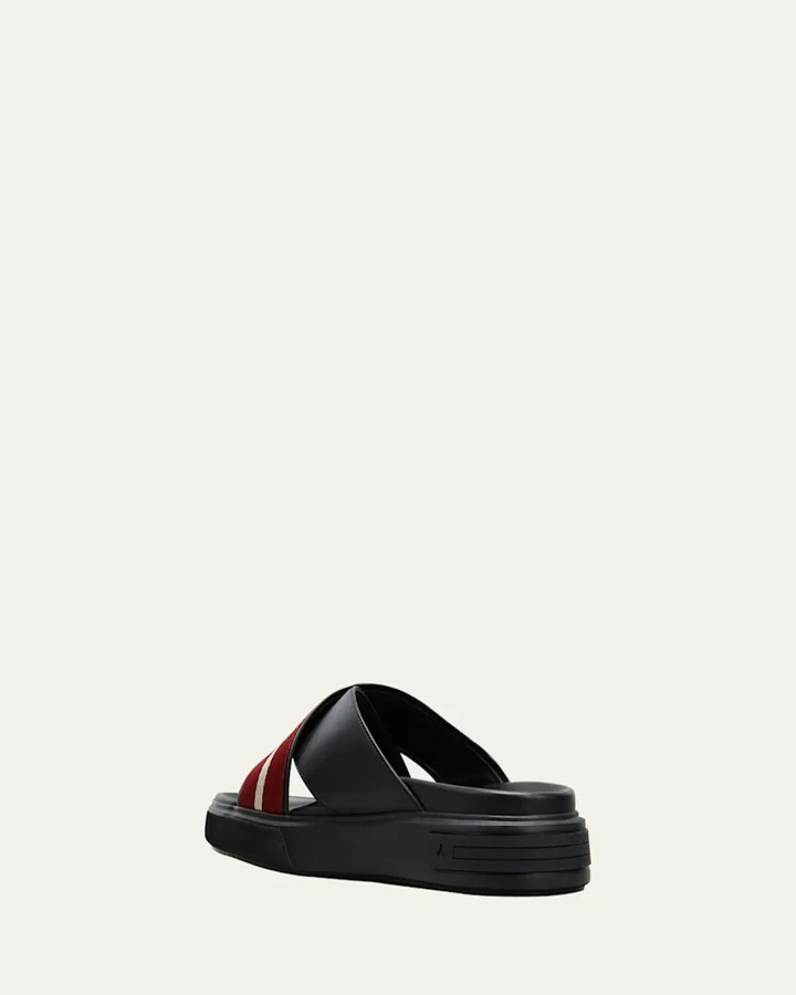Men's Jaket Nylon Stripe Leather Slide Sandals - Image 2