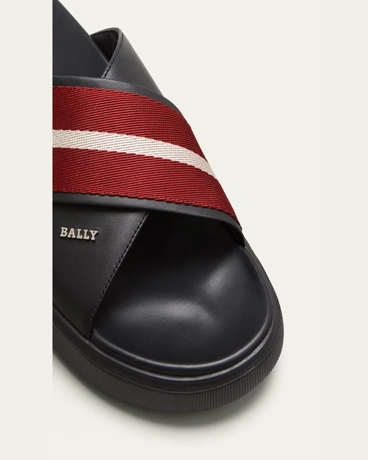 Men's Jaket Nylon Stripe Leather Slide Sandals - Image 4