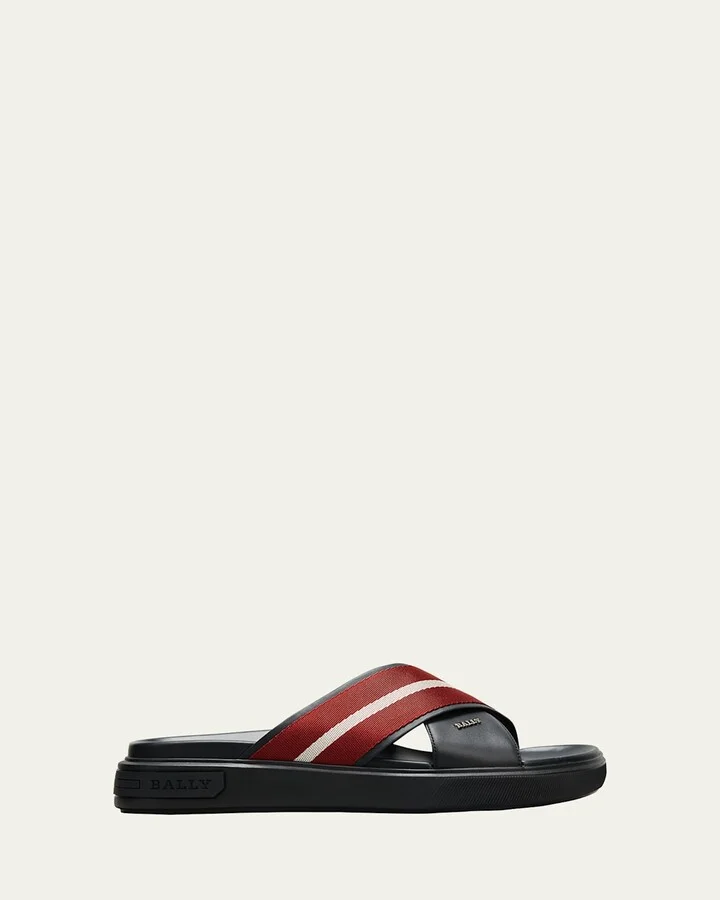 Men's Jaket Nylon Stripe Leather Slide Sandals