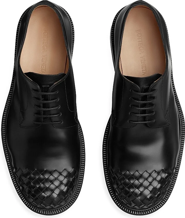 Men's James Intrecciato-Toe Leather Shoes - Black - Size 7 - Image 4
