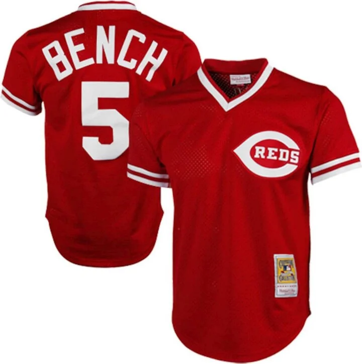 Men's Johnny Bench Red Cincinnati Reds 1983 Authentic Cooperstown Collection Mesh Batting Practice Jersey - Image 2