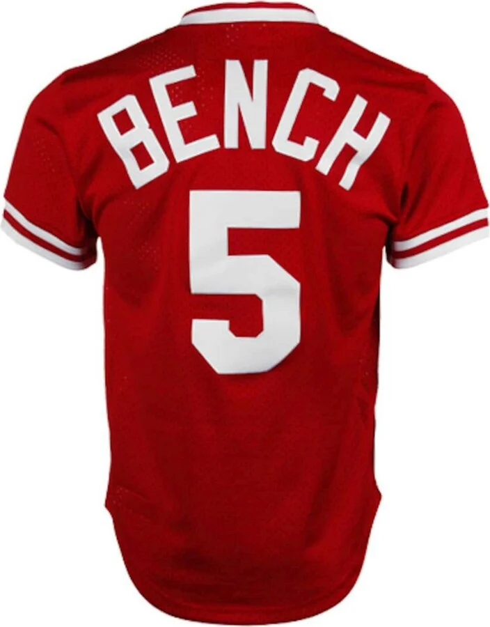 Men's Johnny Bench Red Cincinnati Reds 1983 Authentic Cooperstown Collection Mesh Batting Practice Jersey - Image 4