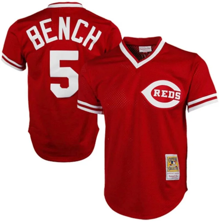 Men's Johnny Bench Red Cincinnati Reds 1983 Authentic Cooperstown Collection Mesh Batting Practice Jersey