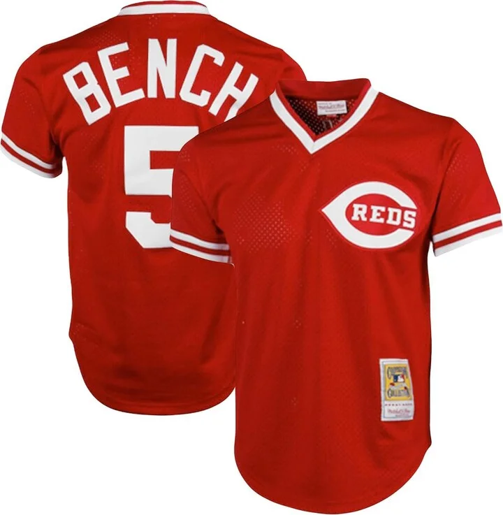Men's Johnny Bench Red Cincinnati Reds Cooperstown Collection Big and Tall Mesh Batting Practice Jersey