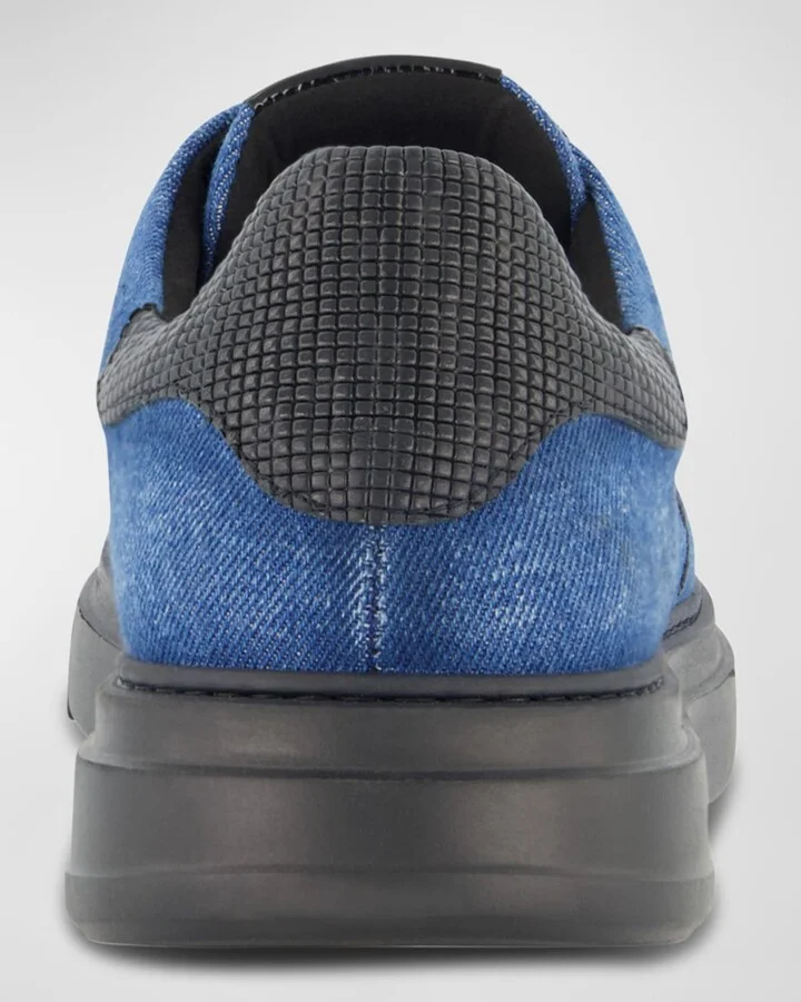 Men's Karl Head Denim and Leather Low-Top Sneakers - Image 2