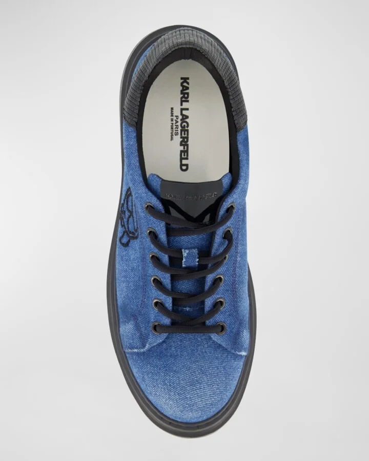 Men's Karl Head Denim and Leather Low-Top Sneakers - Image 4