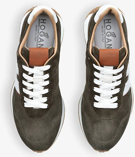 Mens Khaki Allacciato H Brand-Embroidered Suede Low-Top Trainers Eur 43 / 9 Uk Men - Image 2