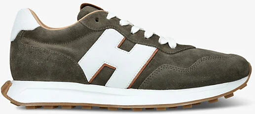 Mens Khaki Allacciato H Brand-Embroidered Suede Low-Top Trainers Eur 43 / 9 Uk Men