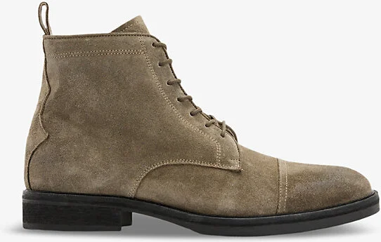 Mens Khaki Green Drago Logo-Embossed Lace-Up Suede Boots Eur 41 / 7 Uk Men
