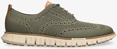 Mens Khaki Zerøgrand Wingtip Stitchlite Knitted Oxford Shoes Eur 40 / 6 Uk Men