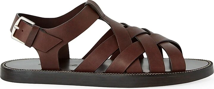 Men's Kumihimo Leather Sandals - Light Chocolate - Size 8