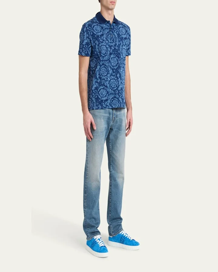 Men's La Greca Greek Key Suede Low-Top Sneakers - Image 2