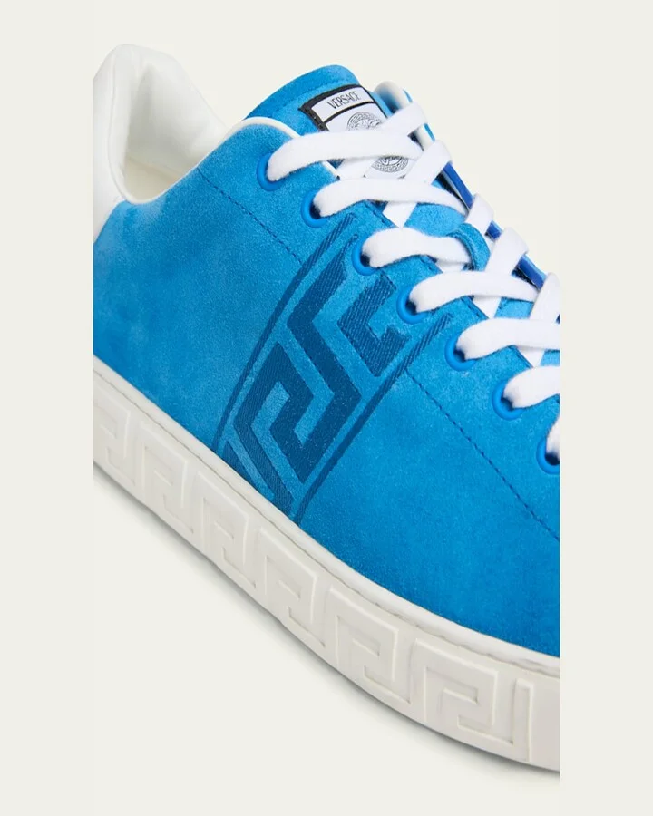 Men's La Greca Greek Key Suede Low-Top Sneakers - Image 3