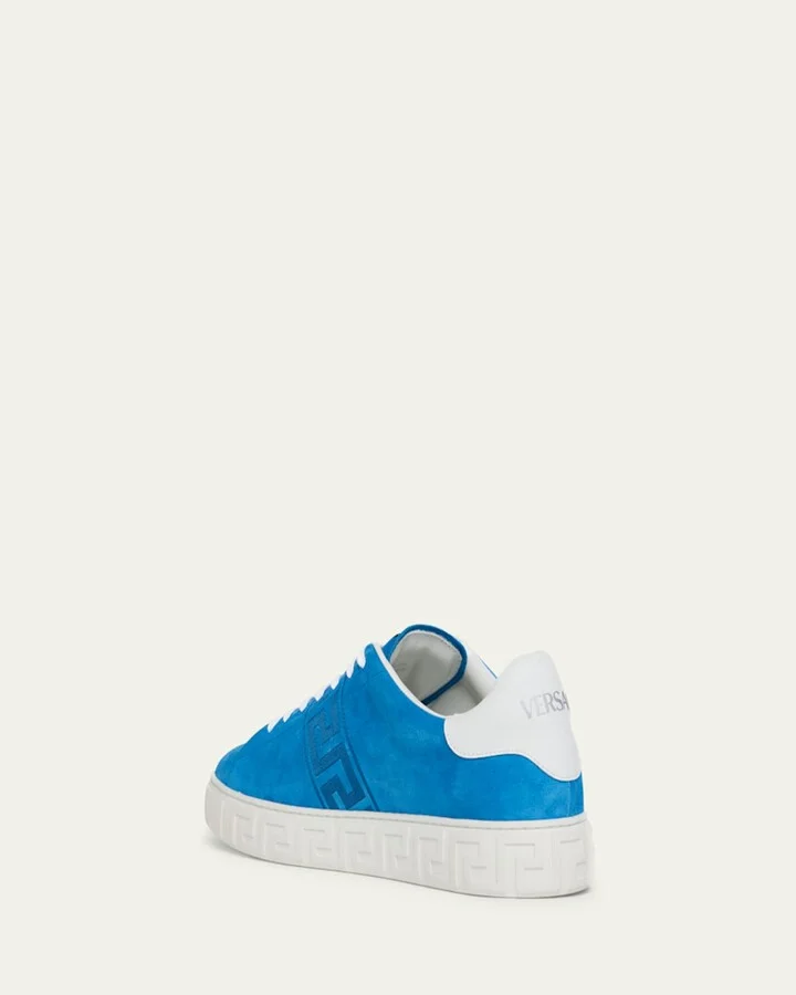 Men's La Greca Greek Key Suede Low-Top Sneakers - Image 4