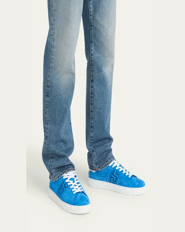 Men's La Greca Greek Key Suede Low-Top Sneakers - Image 5