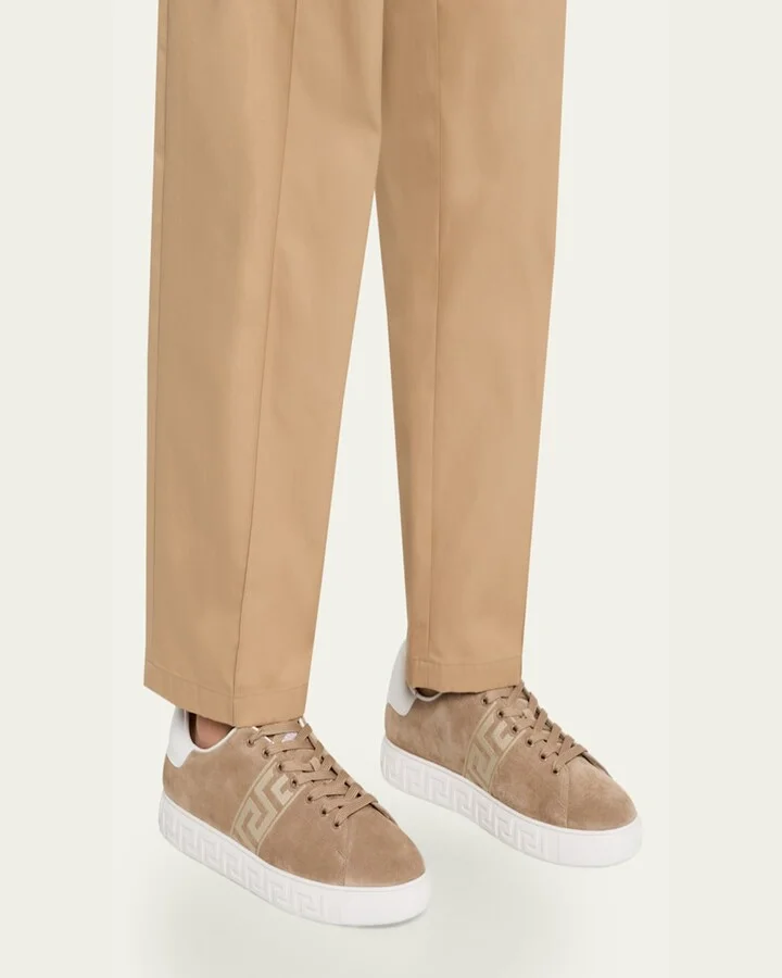 Men's La Greca Greek Key Suede Low-Top Sneakers - Image 7