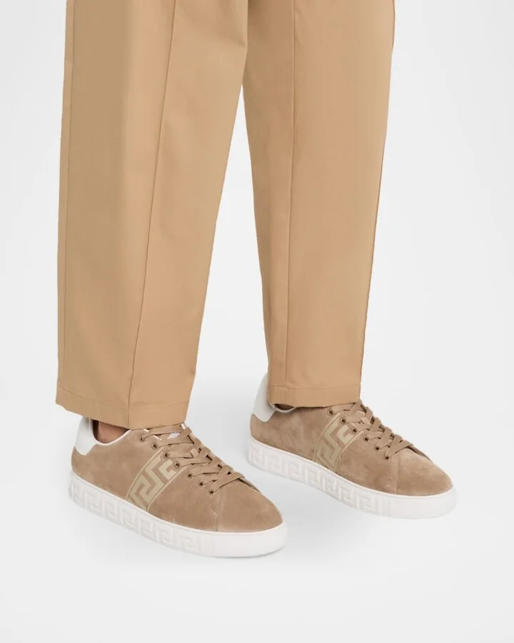 Men's La Greca Greek Key Suede Low-Top Sneakers - Image 3