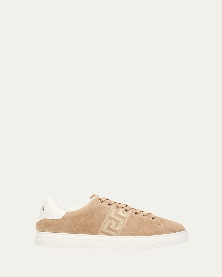 Men's La Greca Greek Key Suede Low-Top Sneakers