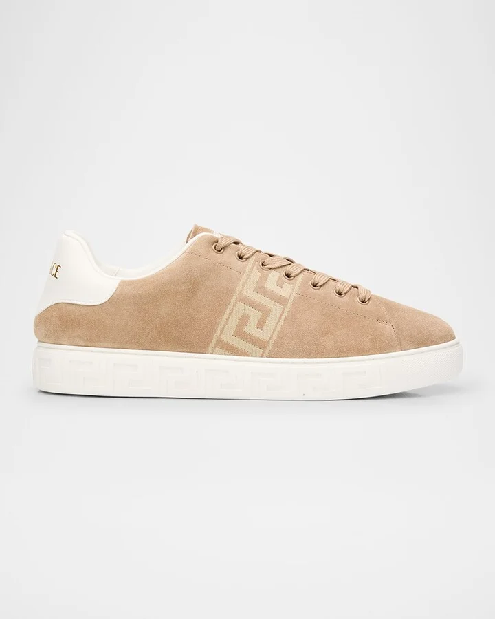 Men's La Greca Greek Key Suede Low-Top Sneakers