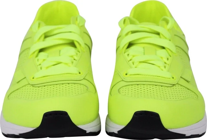 Men's Lace Up Neon Yellow Leather Running Sneakers - Image 3
