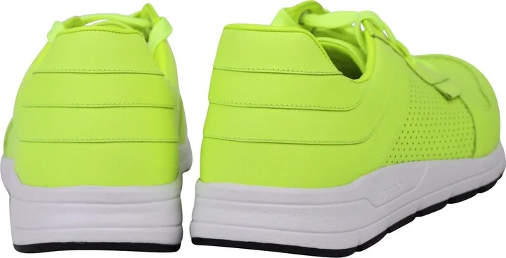 Men's Lace Up Neon Yellow Leather Running Sneakers - Image 5