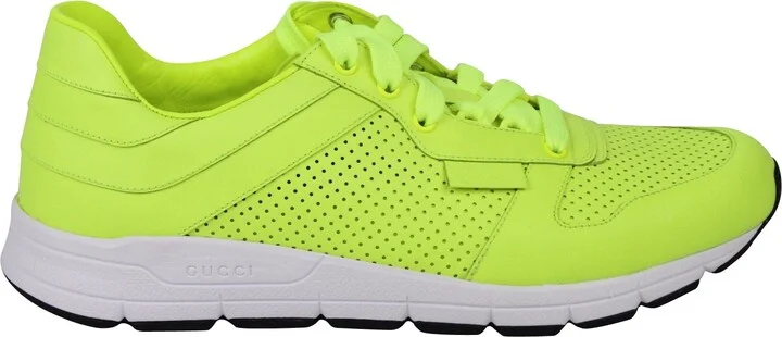 Men's Lace Up Neon Yellow Leather Running Sneakers - Image 7
