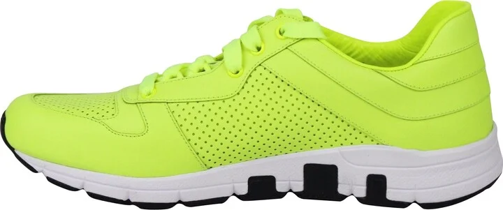 Men's Lace Up Neon Yellow Leather Running Sneakers - Image 8