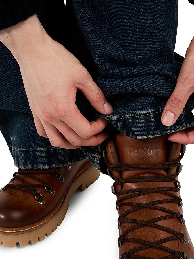 Men's Laced Leather Booties - Brown - Size 6 - Image 2