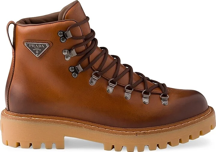 Men's Laced Leather Booties - Brown - Size 6