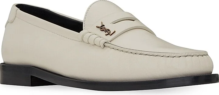 Men's Le Loafer Monogram Penny Slippers In Smooth Leather - Pearl - Size 7 - Image 4