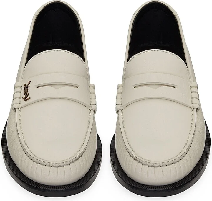 Men's Le Loafer Monogram Penny Slippers In Smooth Leather - Pearl - Size 7