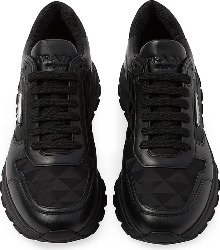 Men's Leather and Re-Nylon High-Top Sneakers - Black - Size 12.5 - Image 3