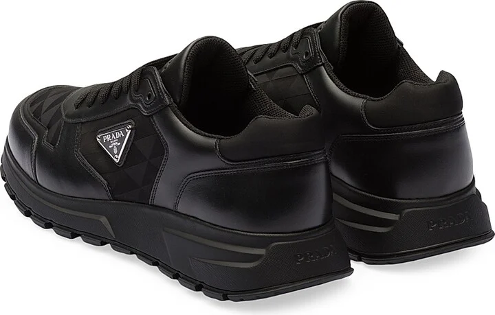 Men's Leather and Re-Nylon High-Top Sneakers - Black - Size 12.5 - Image 4