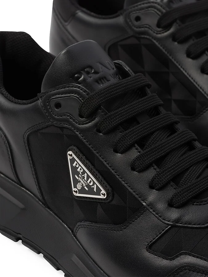 Men's Leather and Re-Nylon High-Top Sneakers - Black - Size 12.5 - Image 5