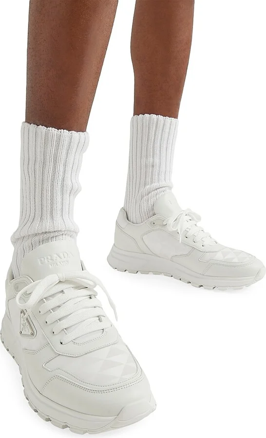 Men's Leather and Re-Nylon High-Top Sneakers - Black - Size 12.5 - Image 7