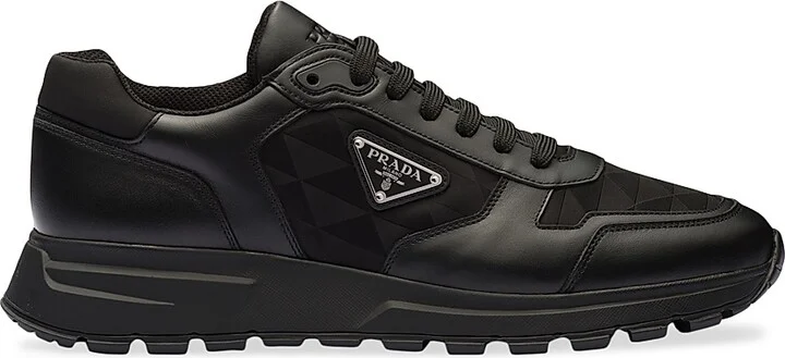 Men's Leather and Re-Nylon High-Top Sneakers - Black - Size 12.5