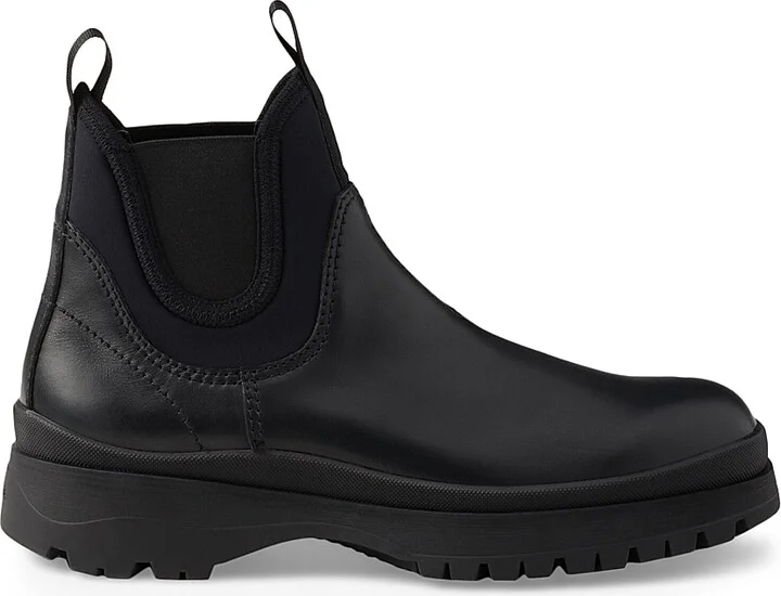Men's Leather and Stretch Fabric Chelsea Boots - Black - Size 5.5