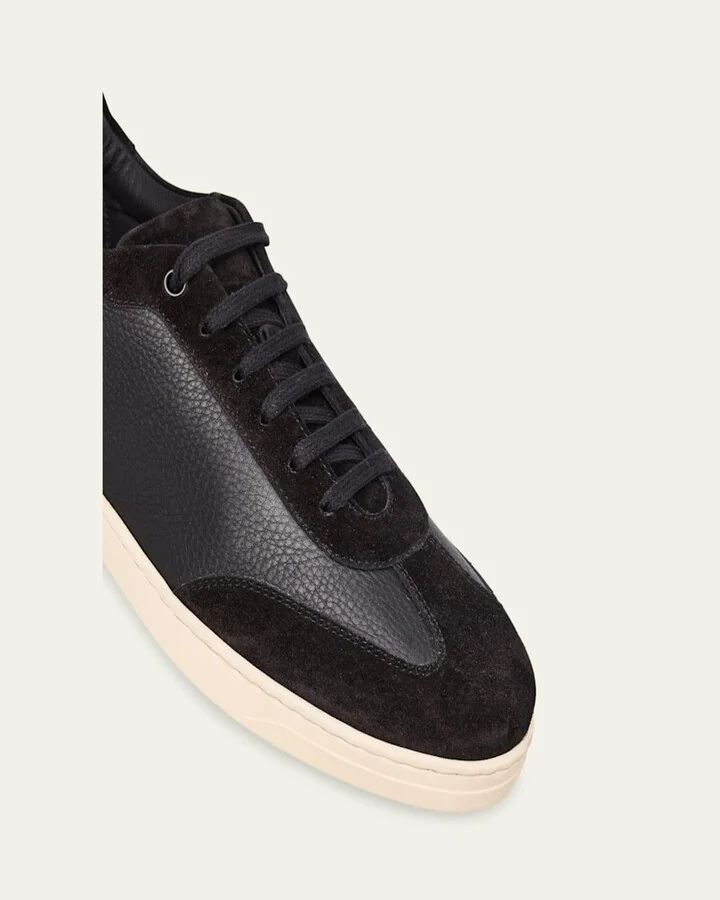 Men's Leather and Suede T-Toe Low-Top Sneakers - Image 3