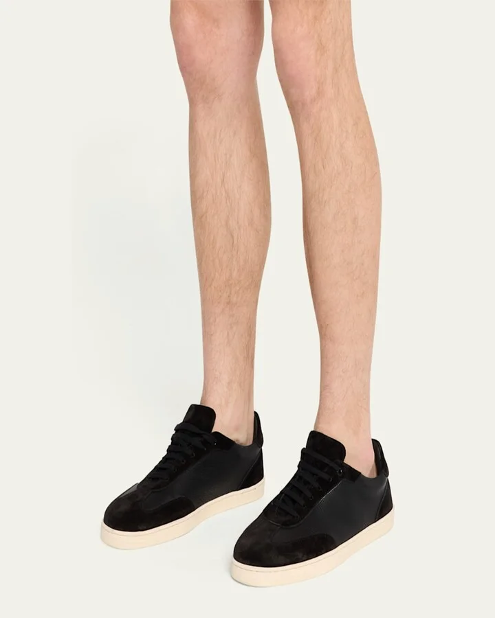 Men's Leather and Suede T-Toe Low-Top Sneakers - Image 4