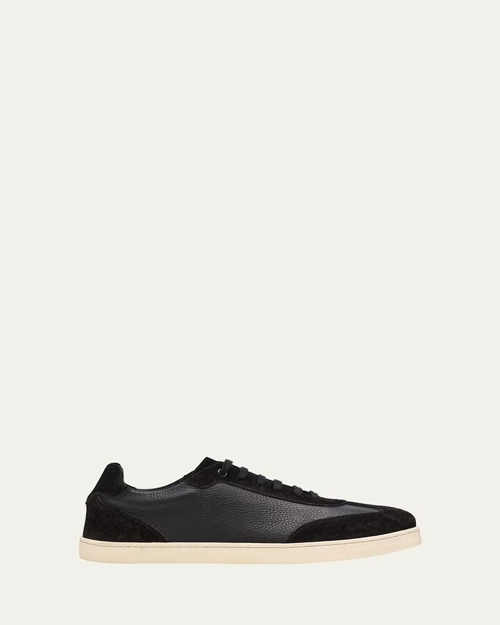 Men's Leather and Suede T-Toe Low-Top Sneakers