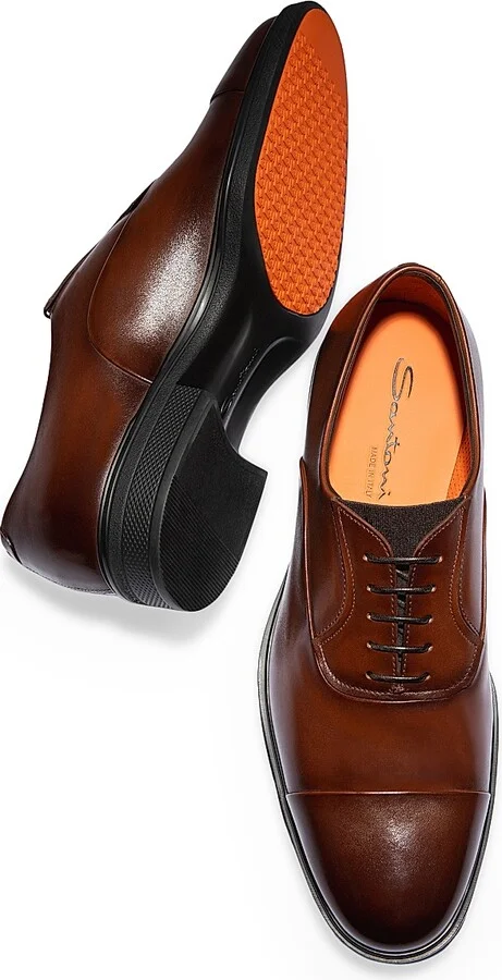 Men's Leather Cap-Toe Derby Shoes - Dark Brown - Size 7 - Image 3