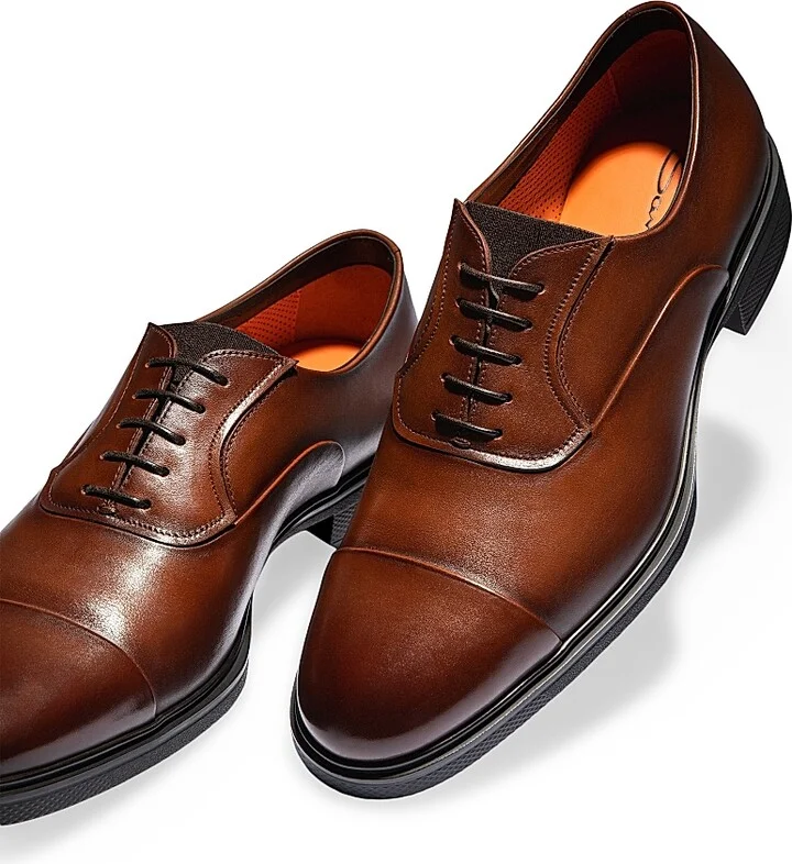 Men's Leather Cap-Toe Derby Shoes - Dark Brown - Size 7 - Image 6