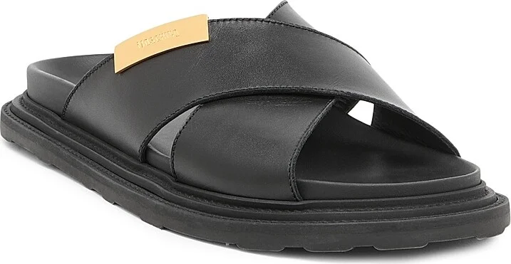 Men's Leather Crisscross Sandals - Black - Size 6 - Image 2